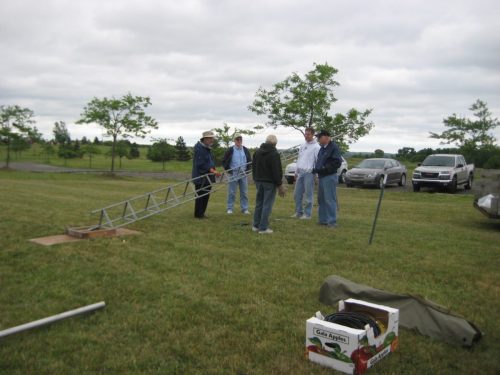 The setup crew working on the 6 and 2 meter tower